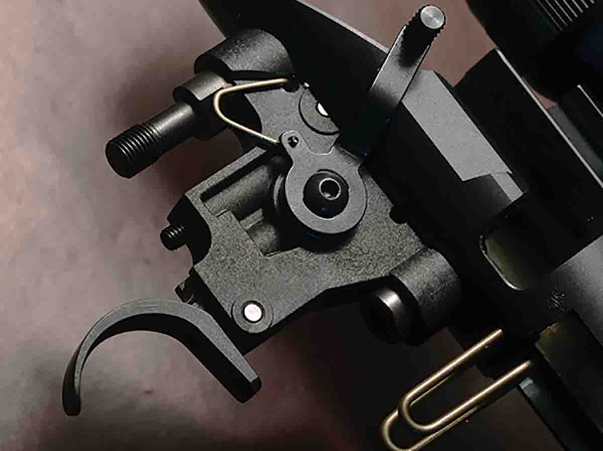 The unique M18 trigger with a three-position, trigger-block safety is contained in a polymer housing. Pull weight is adjustable from 35 to 53 ounces.